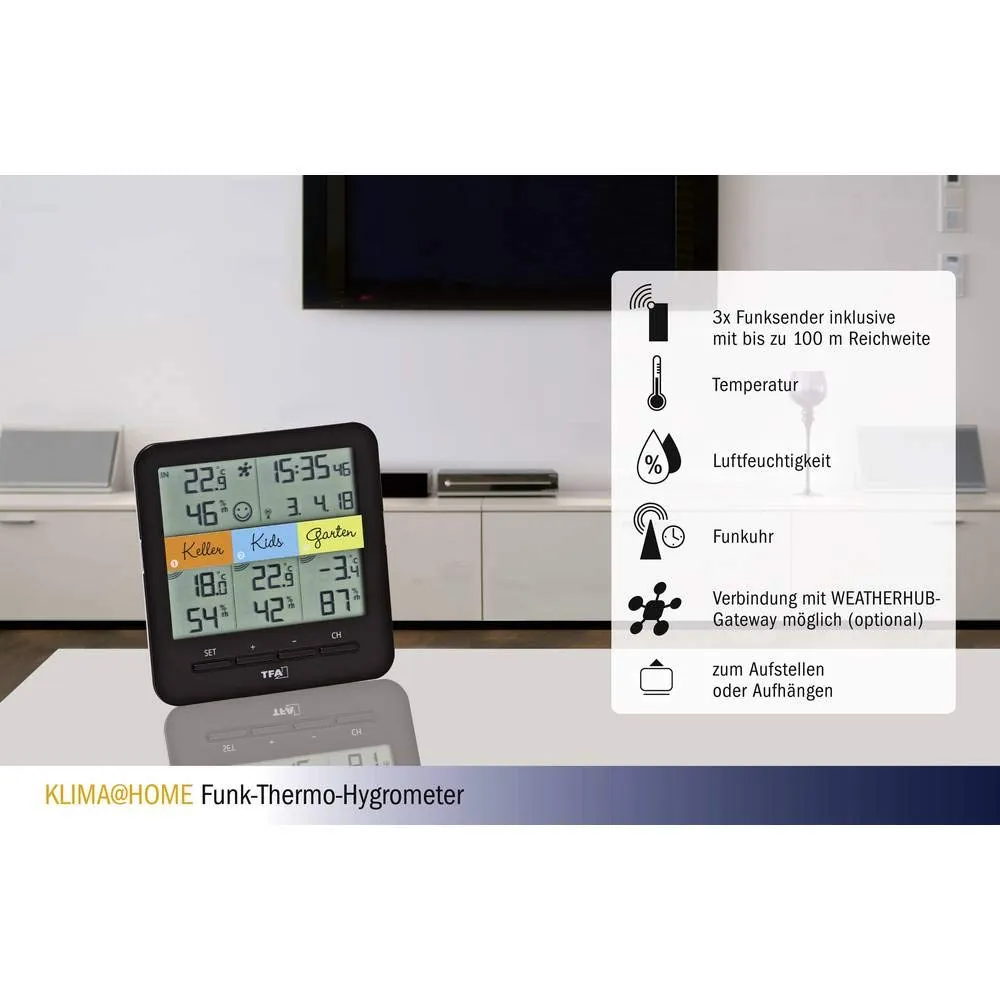 TFA Dostmann Klima Home 30.3060.01 Thermo-Hygrometer 3 Sender