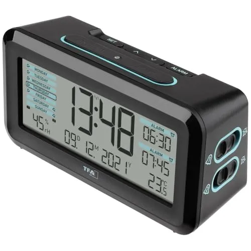 TFA Dostmann Boxx2 Funk-Wecker Englisches Display mit Akku