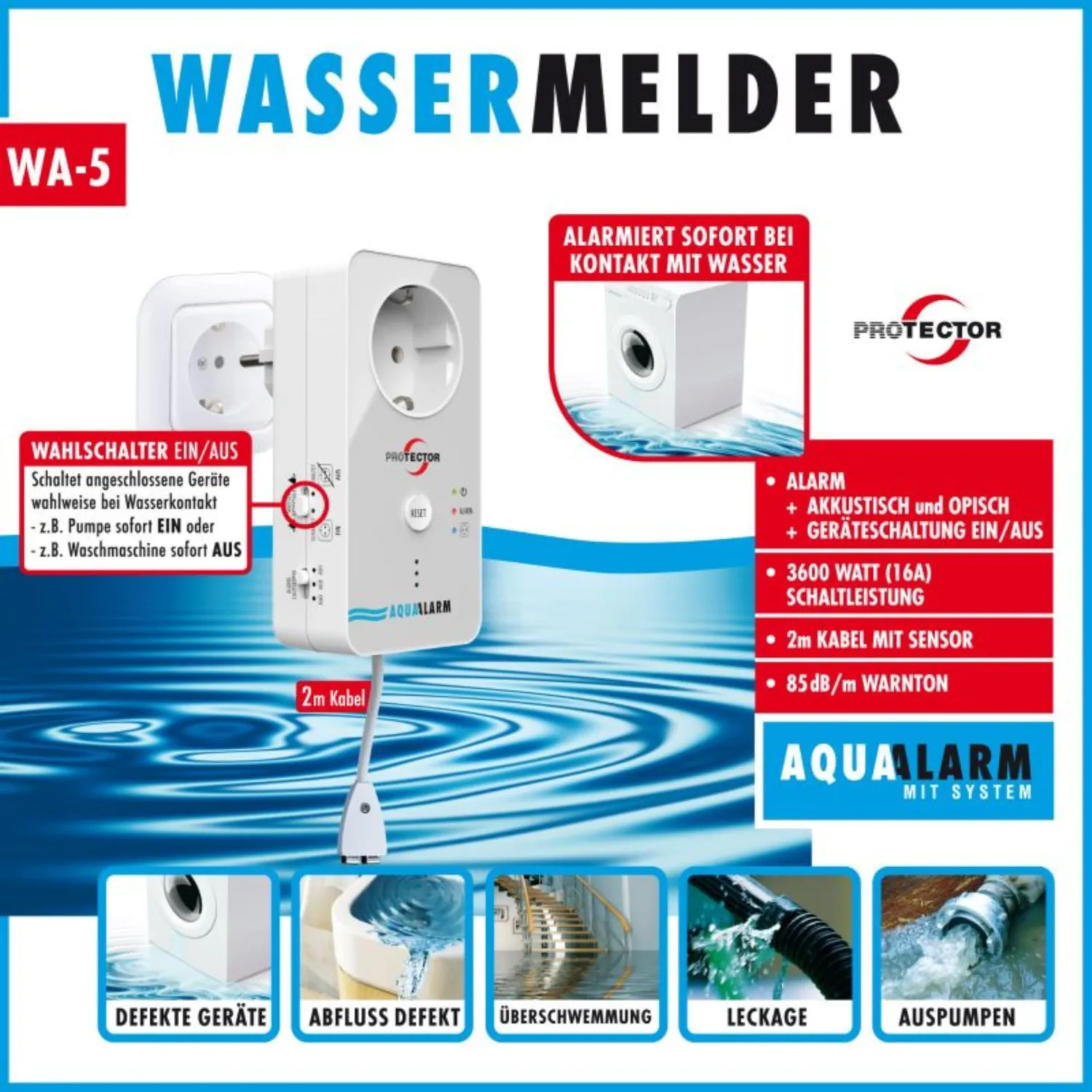 Protector WA-5.1 Wassermelder 2 m Kabel