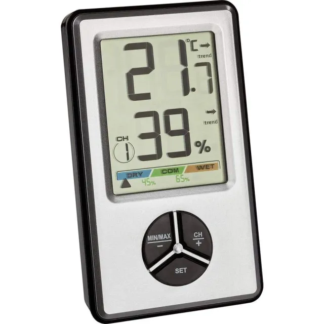 TFA Dostmann 30.5045.54 digitales Thermo-Hygrometer silber