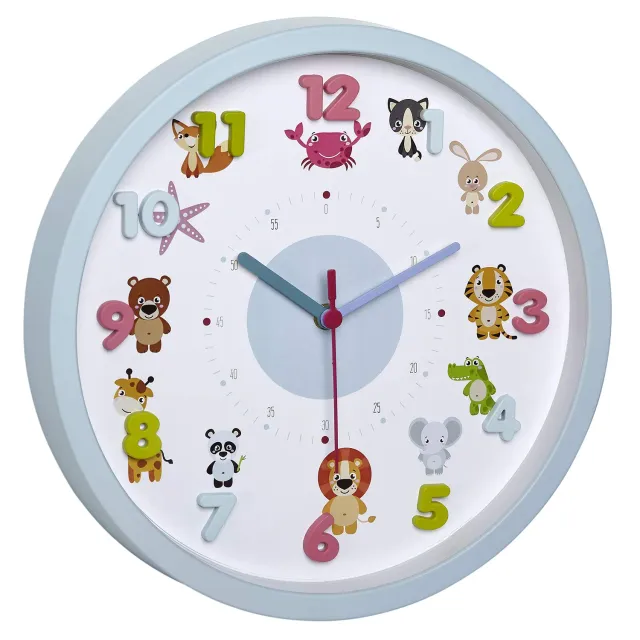 TFA Dostmann Little Animals Kinder-Wanduhr hellblau