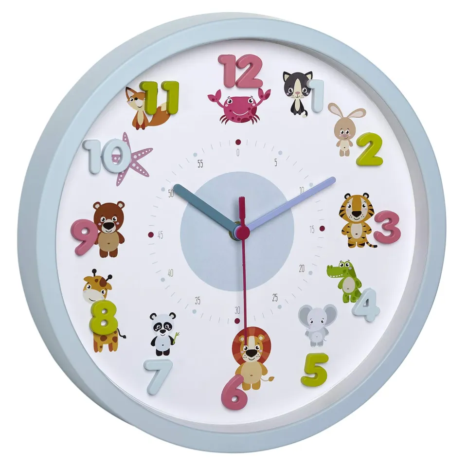 TFA Dostmann Little Animals Kinder-Wanduhr hellblau