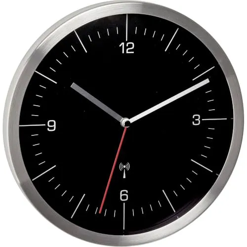 TFA Dostmann 60.3544.01 Funk Wanduhr schwarz-silber lautlos