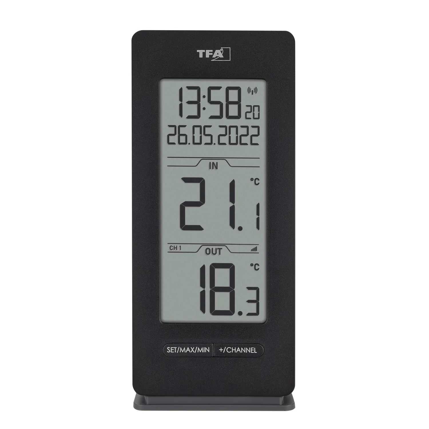 TFA Dostmann 30.3072.01.90 Funkthermometer schwarz Funkuhr